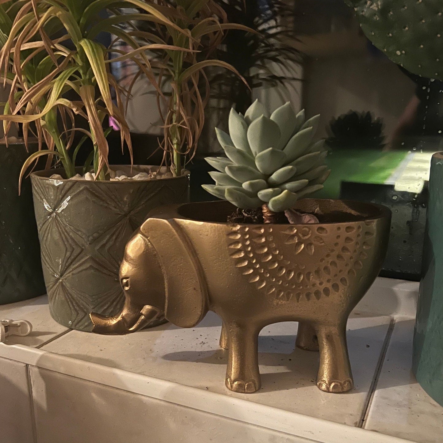 Maxlume - Elephant Solid Cast Brass Metal Planter Pot for Succulents & Plants | Safari Planter | Animal Pot | Unique Planter |