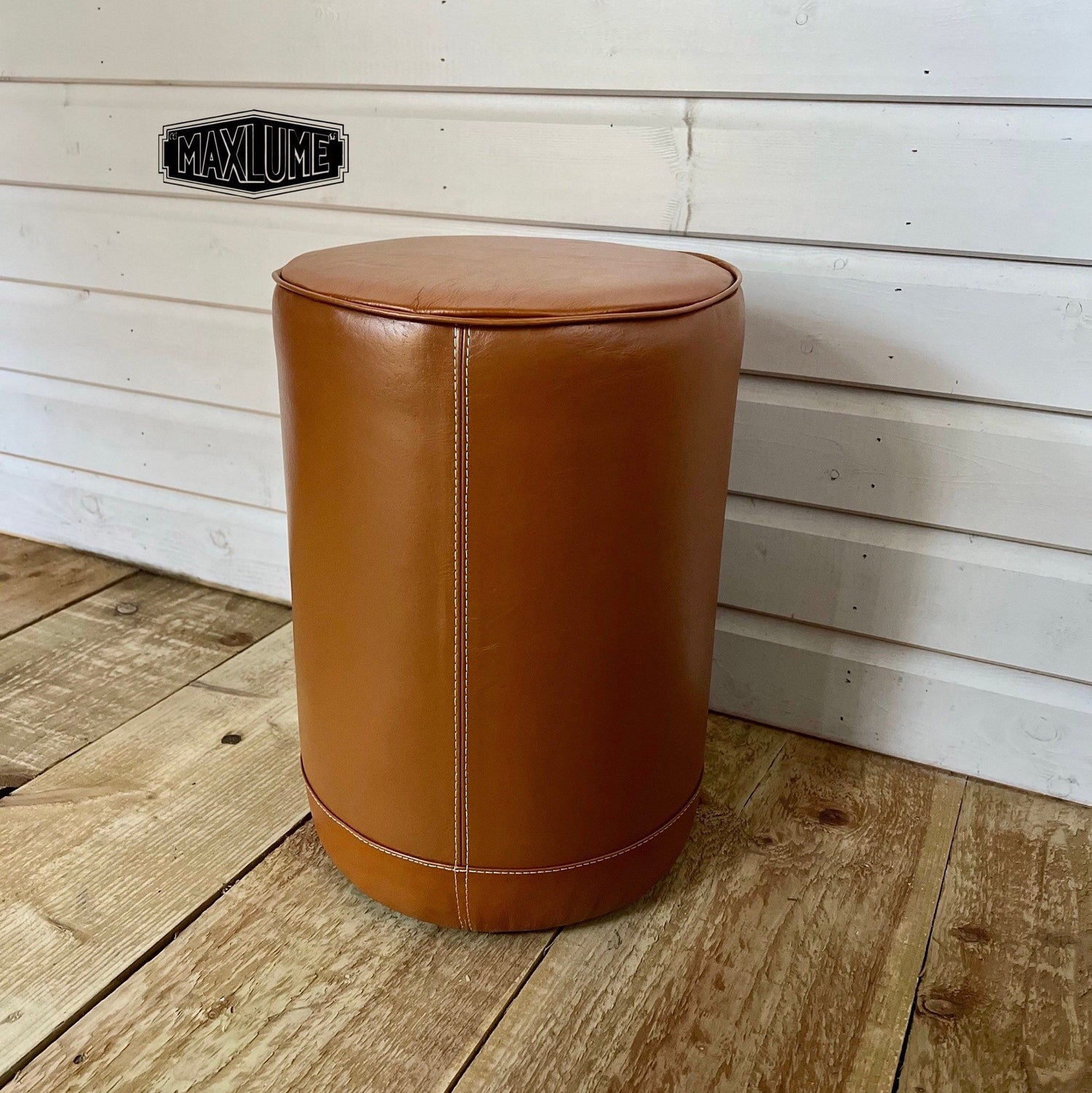 Maxlume ~ Leather Pouf | Solid Base Genuine Leather | Vintage Style | Floor Standing | Man Cave  Foot Stool