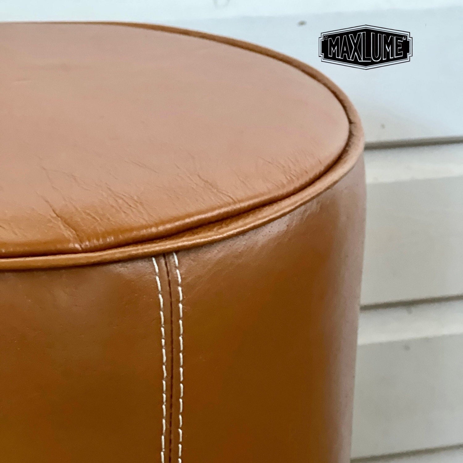 Maxlume ~ Leather Pouf | Solid Base Genuine Leather | Vintage Style | Floor Standing | Man Cave  Foot Stool