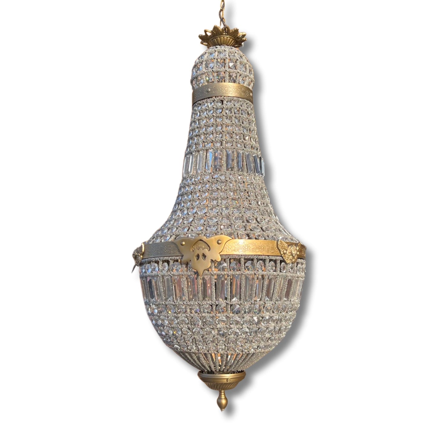 XL French Empire Classical Basket Crystal Ballroom Chandelier 40” In Antique Biedermeier Style Glazed | 40 Inch