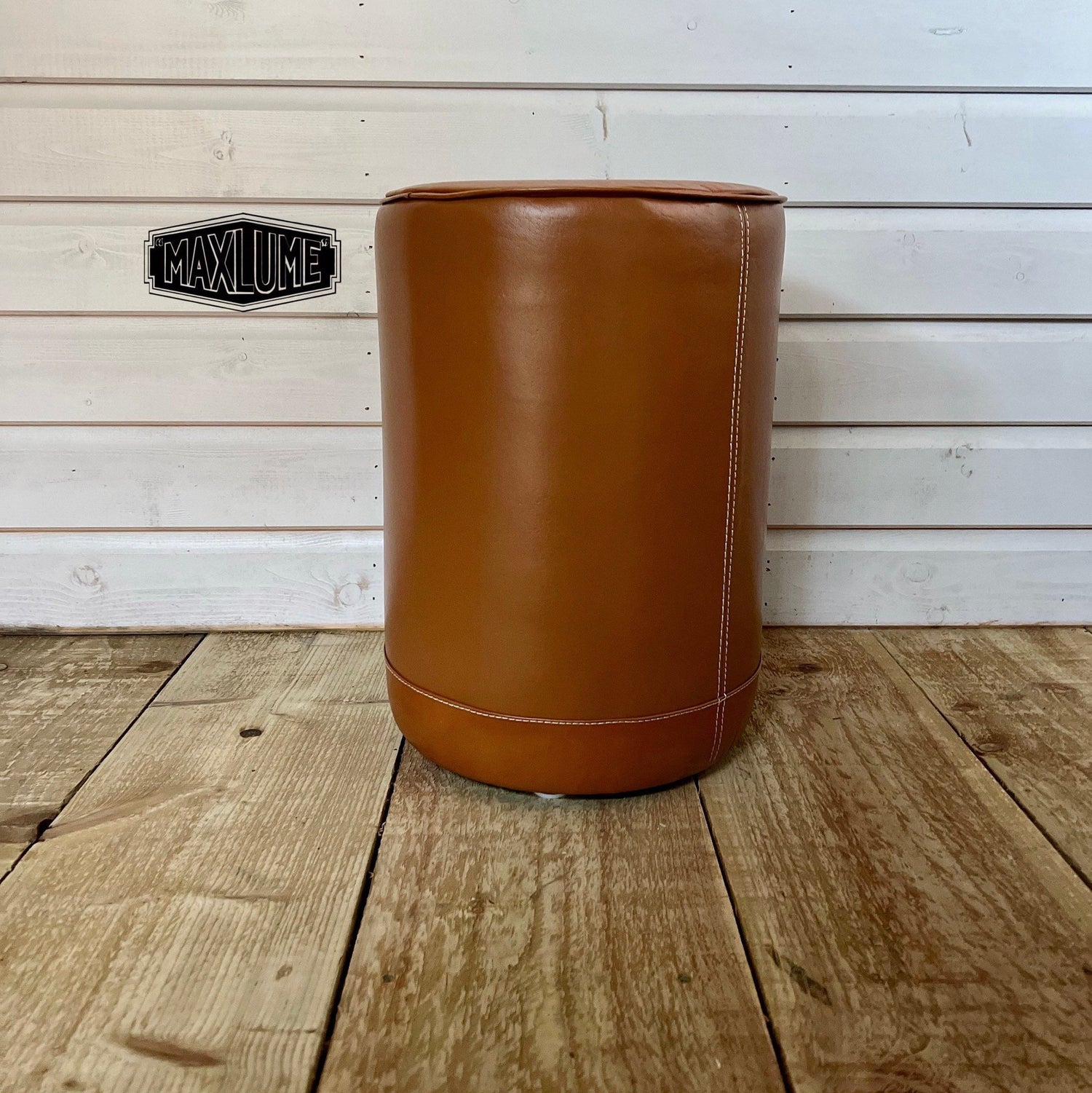 Maxlume ~ Leather Pouf | Solid Base Genuine Leather | Vintage Style | Floor Standing | Man Cave  Foot Stool