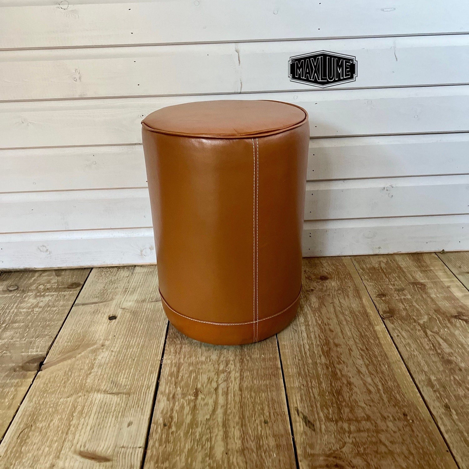 Maxlume ~ Leather Pouf | Solid Base Genuine Leather | Vintage Style | Floor Standing | Man Cave  Foot Stool