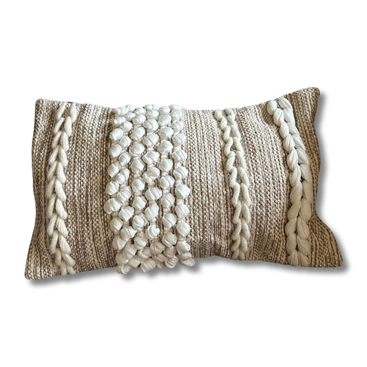 Luxury Beige Boho Cushion 12 x 20 | Woven Wool Cover | Plait Detail | Braided Pillow | Comes Filled by Maxlume