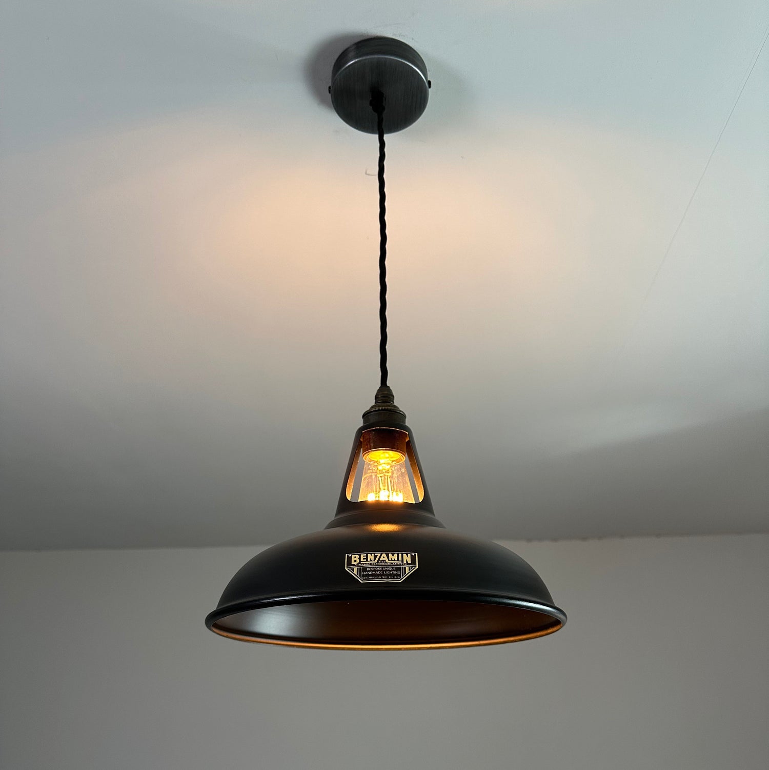 Cawston ~ Matt Black Solid Shade Slotted Design Pendant Set Light | Ceiling Dining Room | Kitchen Table | Vintage Filament Bulb 11 Inch