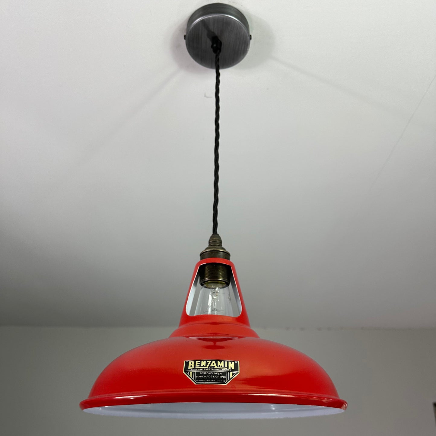 Cawston ~ Red Solid Shade Slotted Design Pendant Set Light | Ceiling Dining Room | Kitchen Table | Vintage Filament Bulb 11 Inch