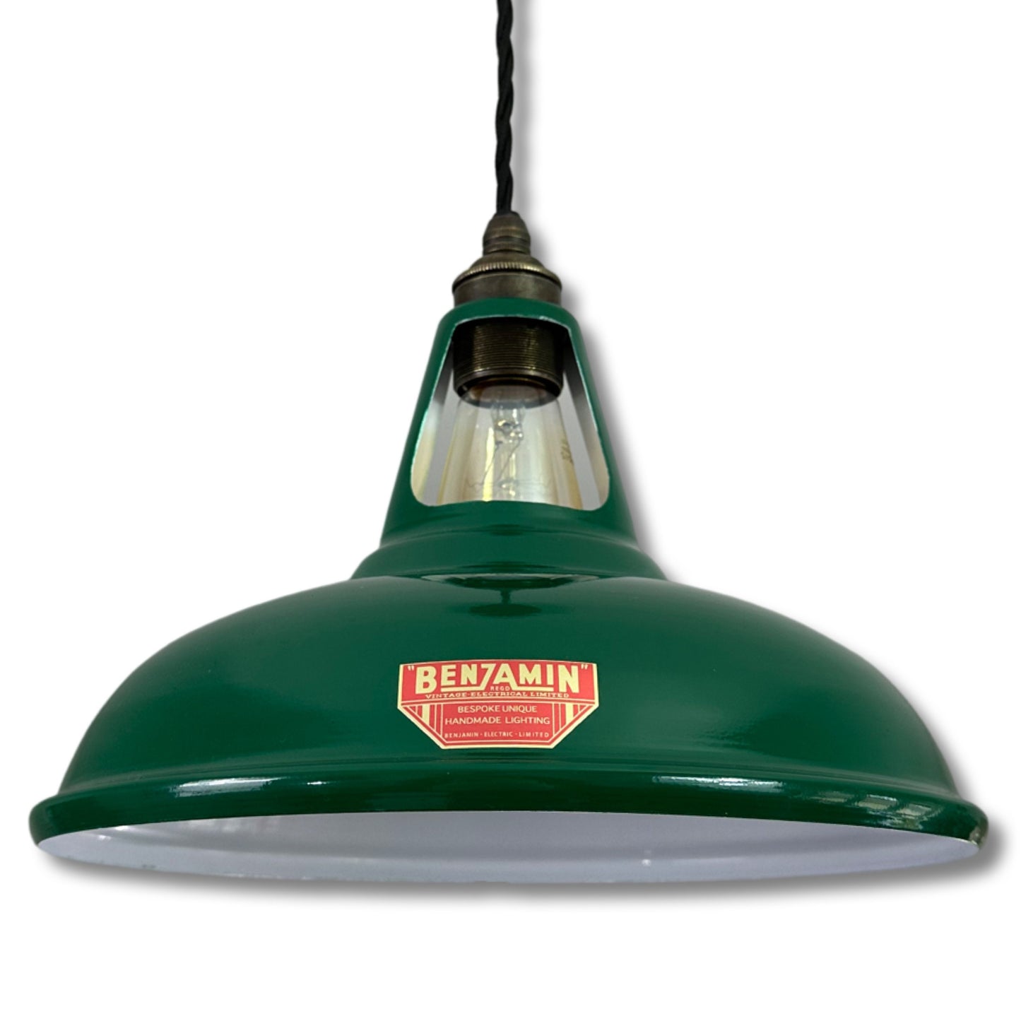 Cawston ~ Racing Green Solid Shade Red Label Slotted Design Pendant Light | Ceiling Dining Room | Kitchen Table | Vintage Bulb | 11 Inch