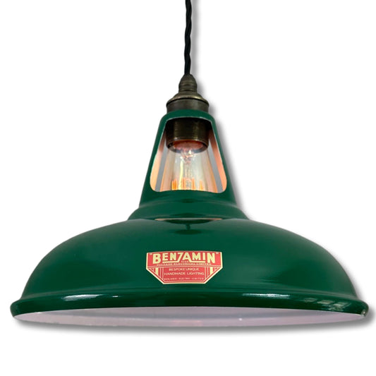 Cawston ~ Racing Green Solid Shade Red Label Slotted Design Pendant Light | Ceiling Dining Room | Kitchen Table | Vintage Bulb | 11 Inch