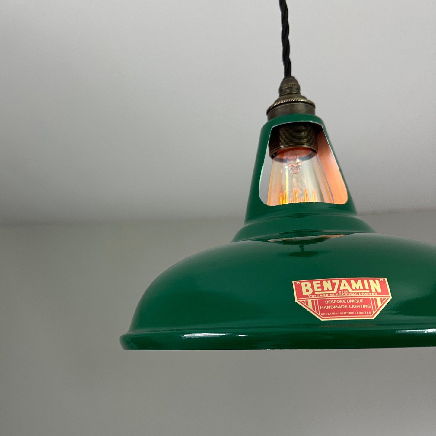 Cawston ~ Racing Green Solid Shade Red Label Slotted Design Pendant Light | Ceiling Dining Room | Kitchen Table | Vintage Bulb | 11 Inch