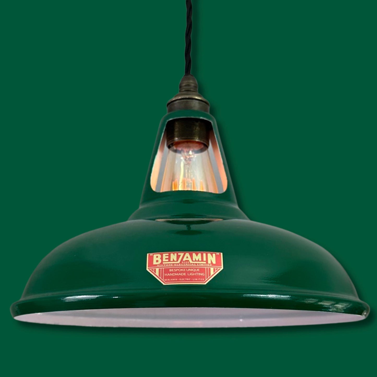 Cawston ~ Racing Green Solid Shade Red Label Slotted Design Pendant Light | Ceiling Dining Room | Kitchen Table | Vintage Bulb | 11 Inch