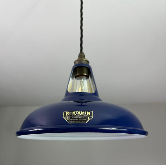 Cawston ~ Navy Blue Solid Shade Slotted Design Pendant Set Light | Ceiling Dining Room | Kitchen Table | Vintage Filament Bulb 11 Inch