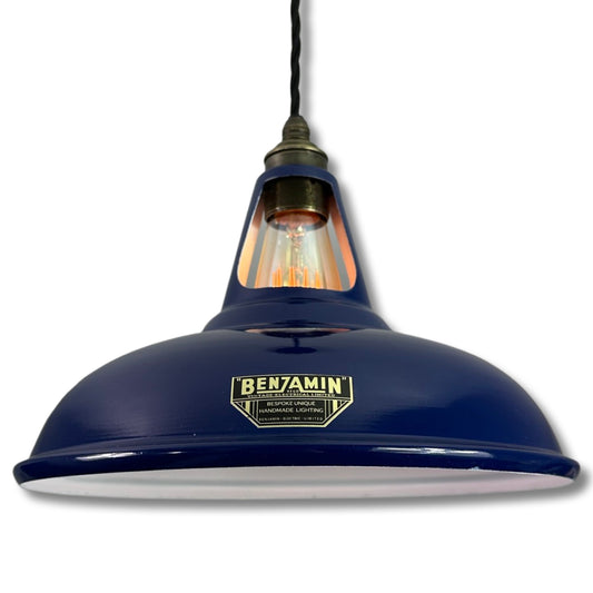 Cawston ~ Navy Blue Solid Shade Slotted Design Pendant Set Light | Ceiling Dining Room | Kitchen Table | Vintage Filament Bulb 11 Inch