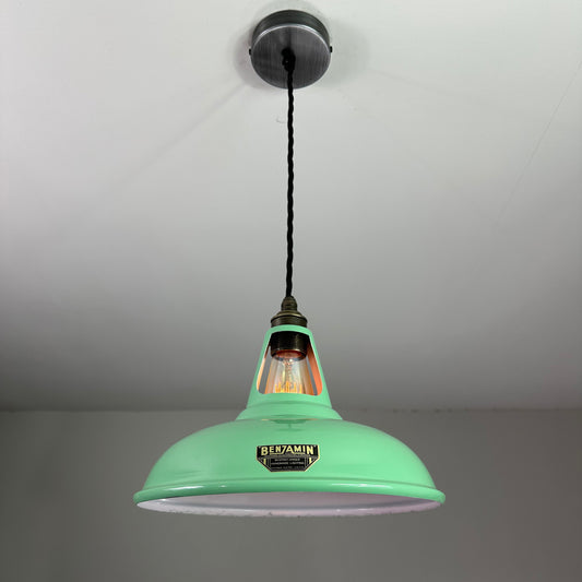 Cawston ~ Fresh Green Solid Shade Slotted Design Pendant Set Light | Ceiling Dining Room | Kitchen Table | Vintage Filament Bulb 11 Inch