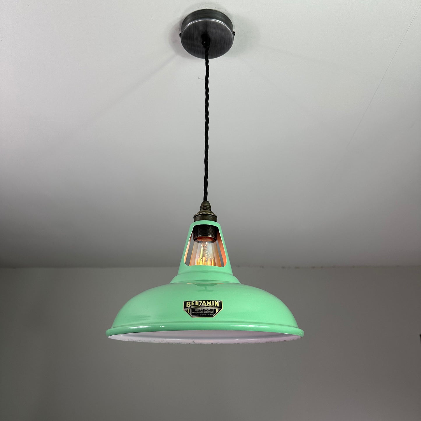 Cawston ~ Fresh Green Solid Shade Slotted Design Pendant Set Light | Ceiling Dining Room | Kitchen Table | Vintage Filament Bulb 11 Inch