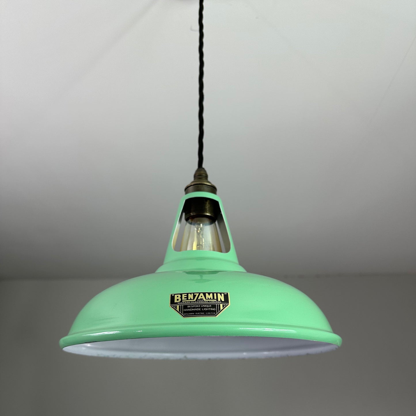 Cawston ~ Fresh Green Solid Shade Slotted Design Pendant Set Light | Ceiling Dining Room | Kitchen Table | Vintage Filament Bulb 11 Inch