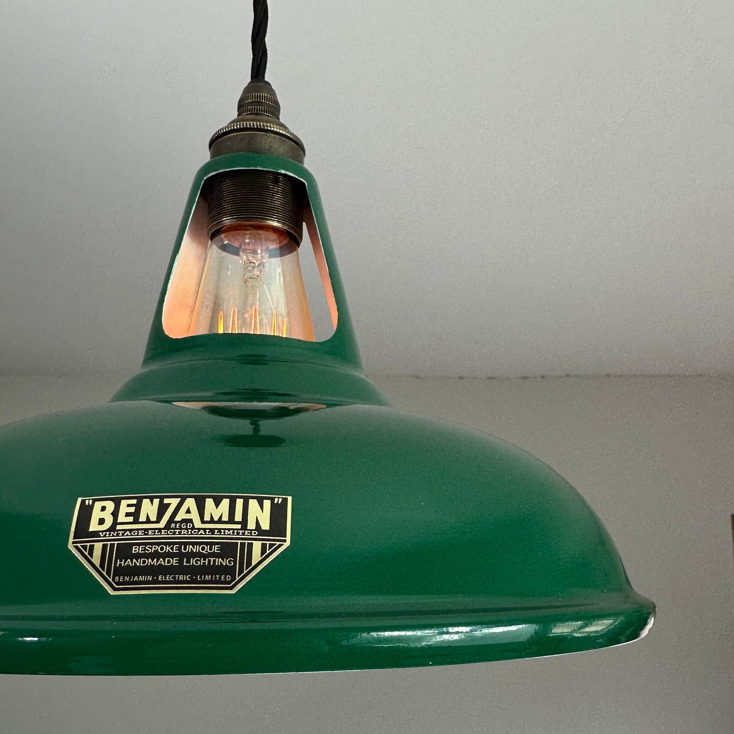 Cawston ~ Racing Green Solid Shade Slotted Design Pendant Set Light | Ceiling Dining Room | Kitchen Table | Vintage Filament Bulb | 11 Inch