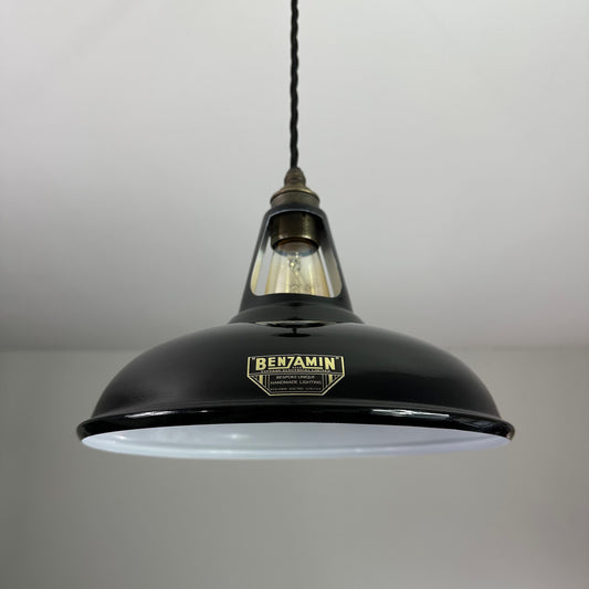 Cawston ~ Gloss Black Solid Shade Slotted Design Pendant Set Light | Ceiling Dining Room | Kitchen Table | Vintage Filament Bulb 11 Inch