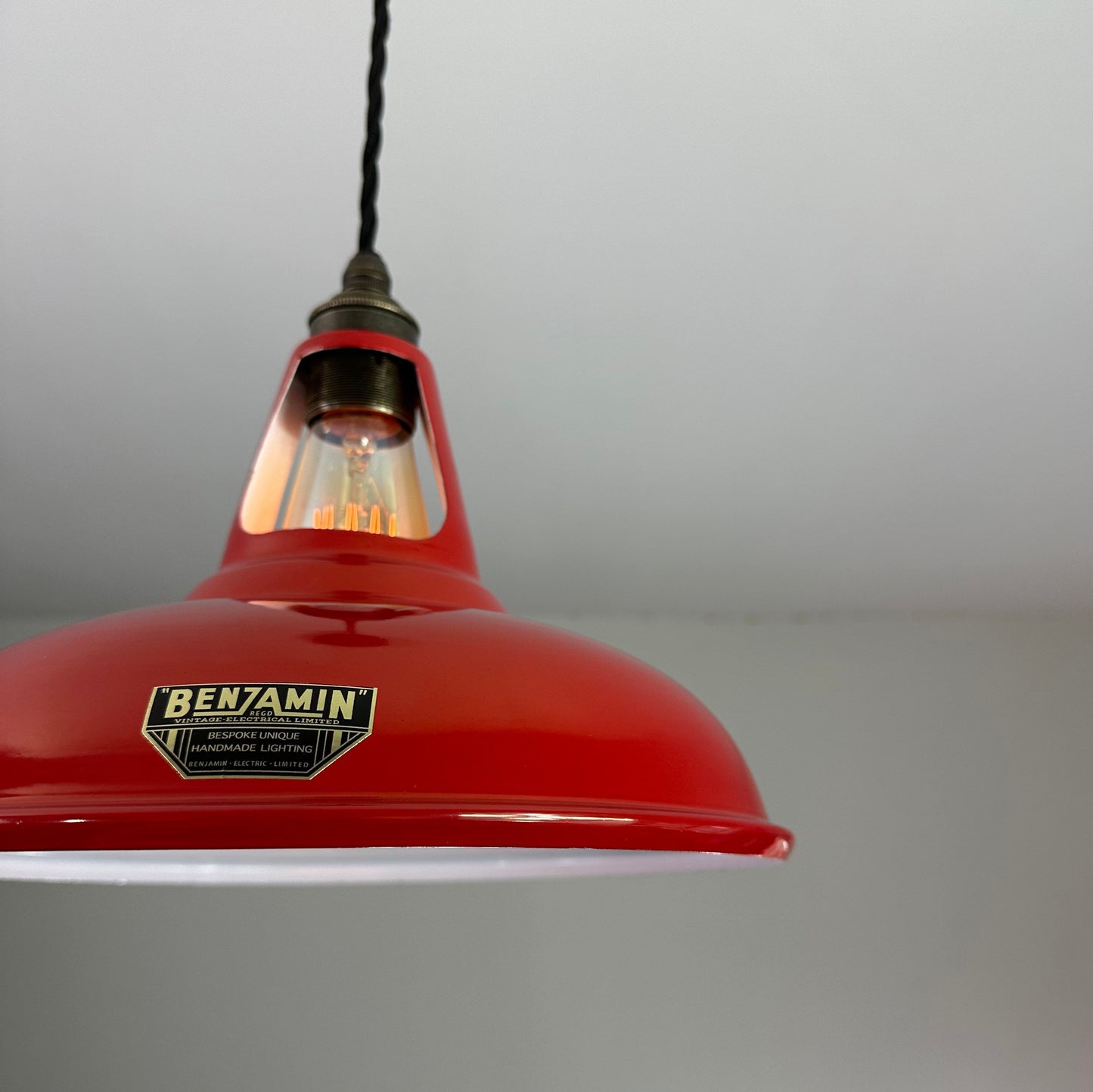 Cawston ~ Red Solid Shade Slotted Design Pendant Set Light | Ceiling Dining Room | Kitchen Table | Vintage Filament Bulb 11 Inch