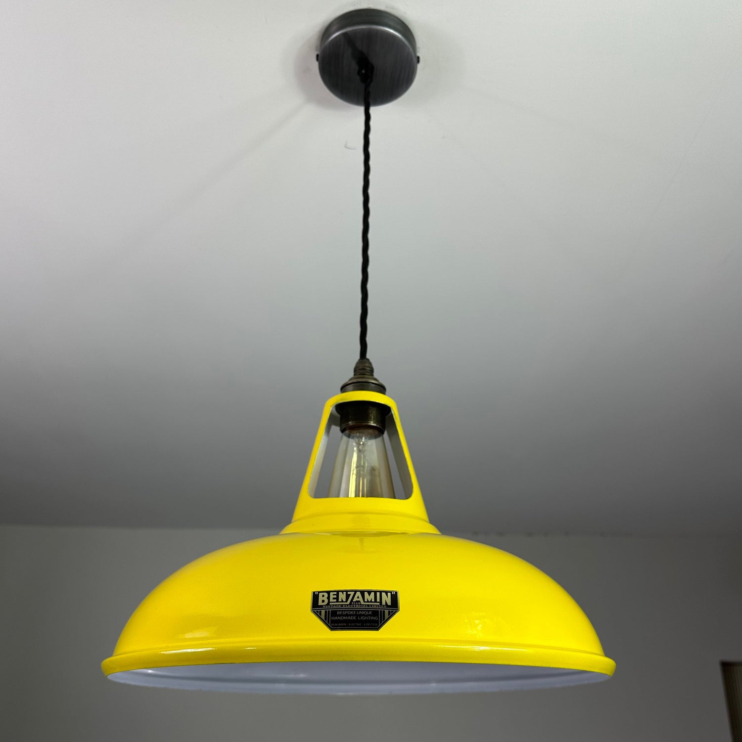 Cawston XL ~ Yellow Solid Shade Slotted Design Pendant Set Light | Ceiling Dining Room | Kitchen Table | Vintage Filament Bulb 14 Inch