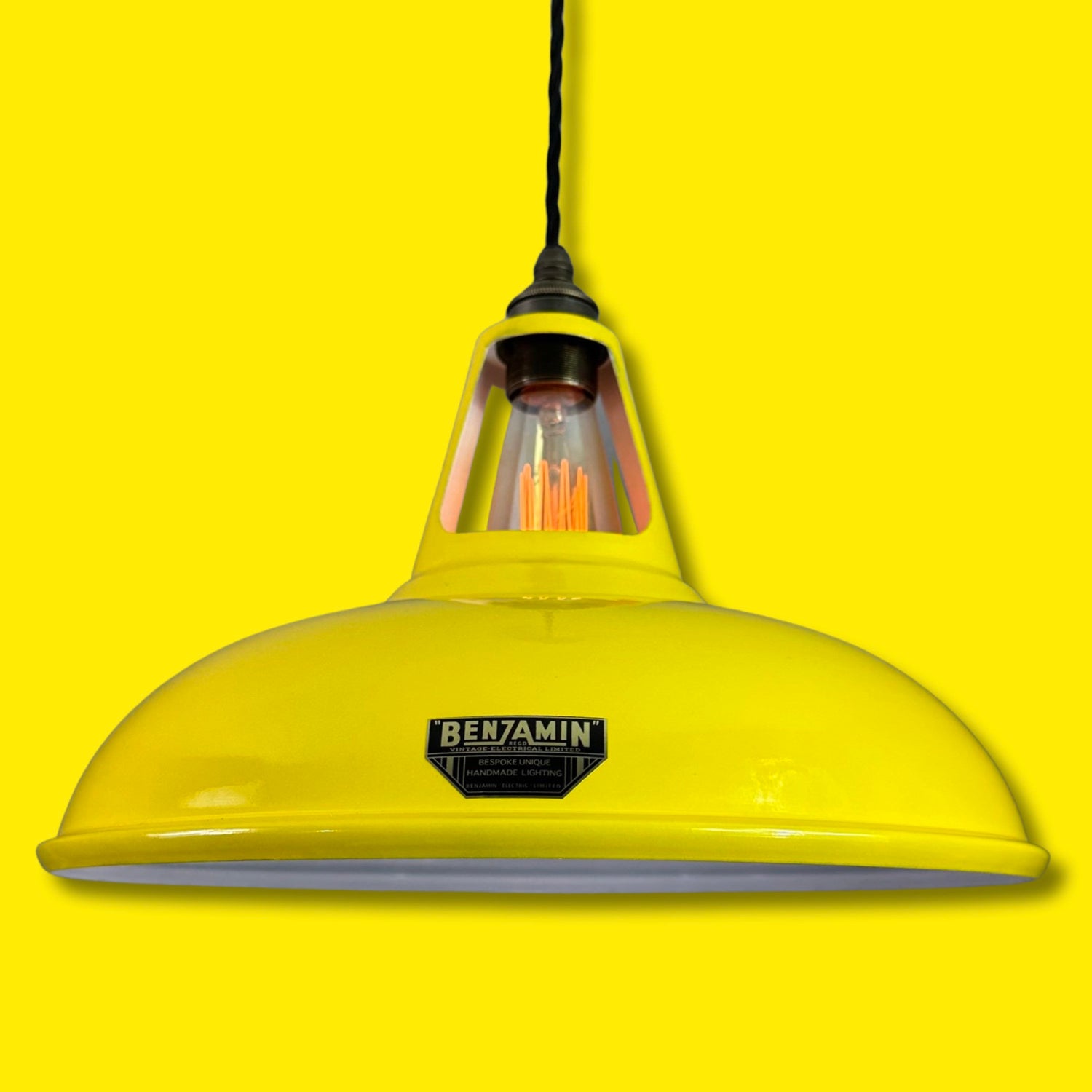 Cawston XL ~ Yellow Solid Shade Slotted Design Pendant Set Light | Ceiling Dining Room | Kitchen Table | Vintage Filament Bulb 14 Inch