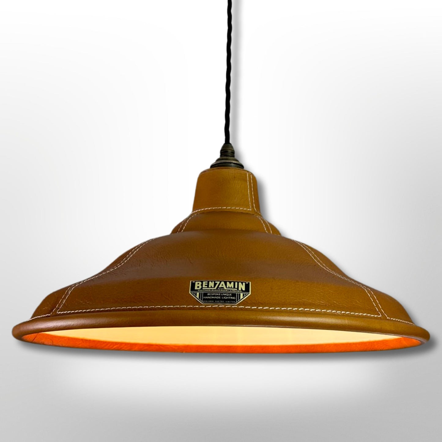 Bawsey ~ Genuine Leather Industrial factory shade light ceiling dining room kitchen table vintage edison filament lamps pendant | 16 Inch