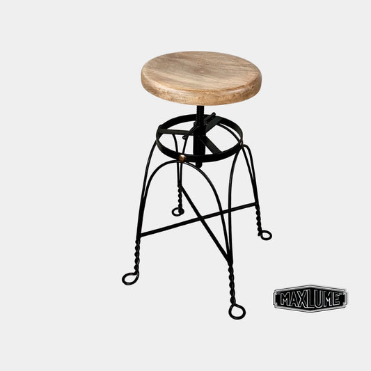 Maxlume ~ Industrial Solid Bar Stool Leather Base | Vintage Style | Cast Metal | Floor Standing