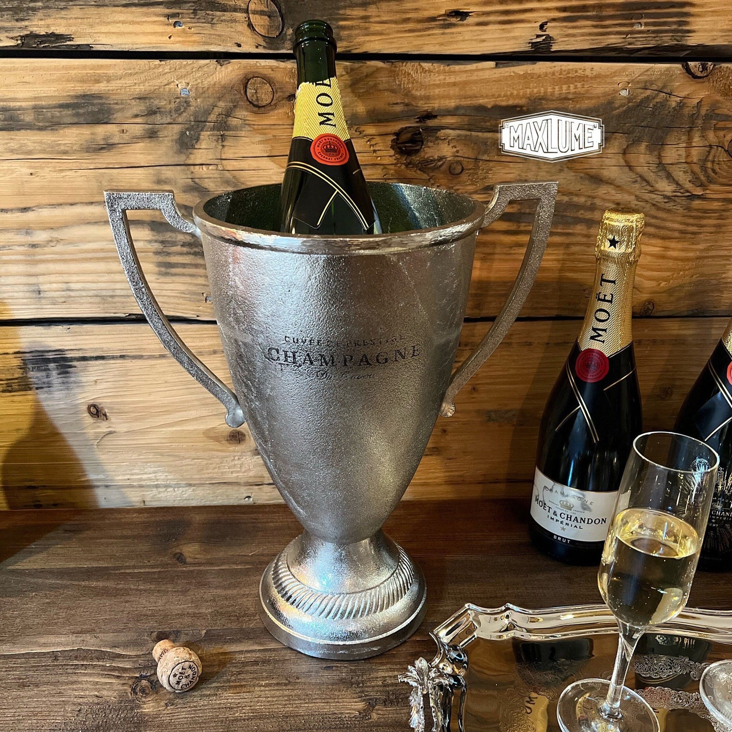 Maxlume ~ Trophy Solid Cast Engraved Champagne Ice Bucket | Wine Cooler | Birthday | Anniversary Present