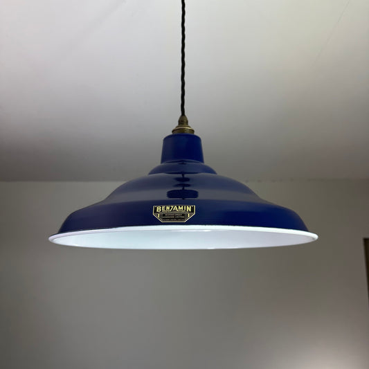 Bawsey ~ Royal Blue Industrial factory shade light ceiling dining room kitchen table vintage edison filament lamps pendant 16 Inch