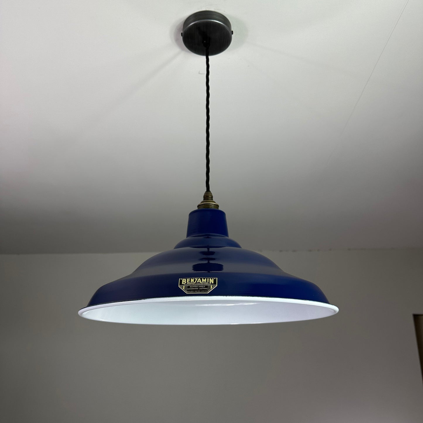 Bawsey ~ Royal Blue Industrial factory shade light ceiling dining room kitchen table vintage edison filament lamps pendant 16 Inch