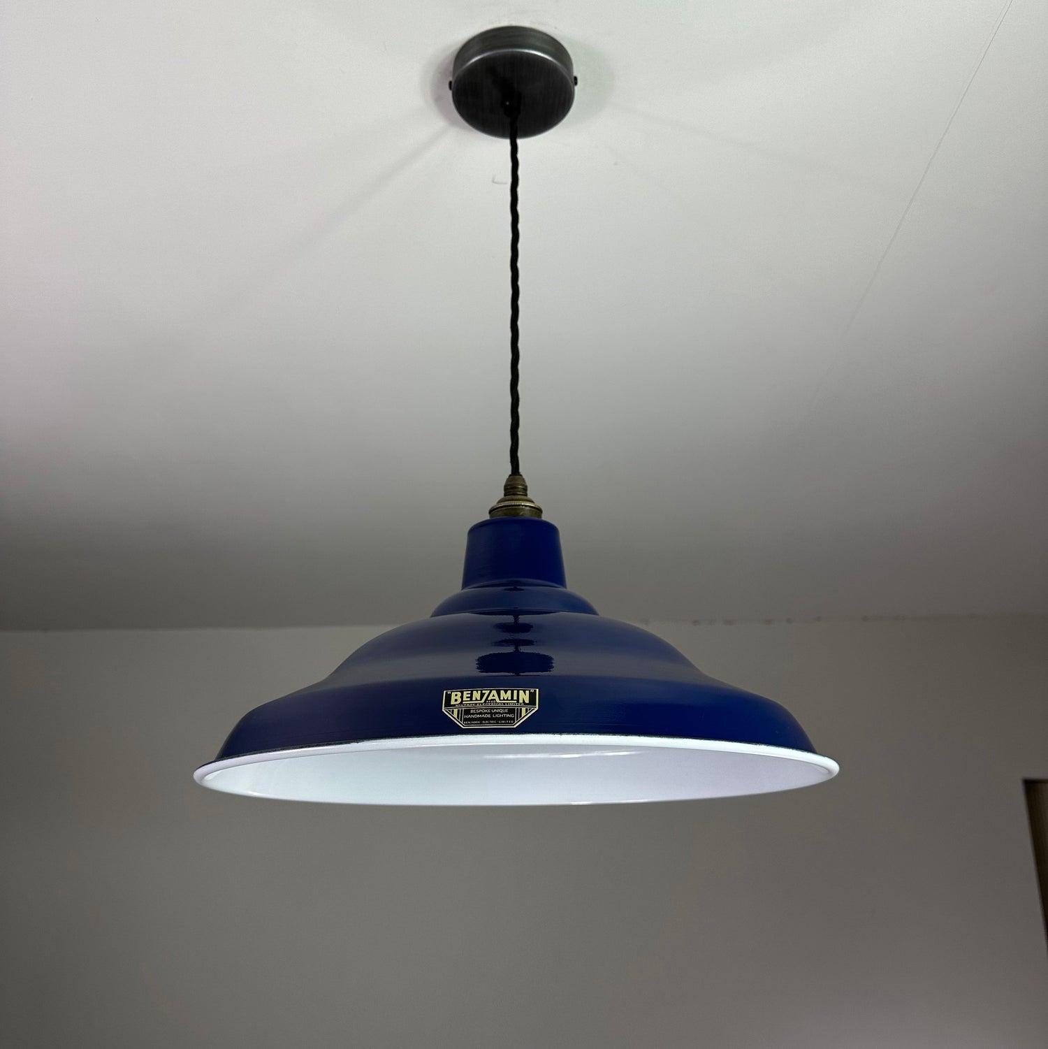 Bawsey ~ Royal Blue Industrial factory shade light ceiling dining room kitchen table vintage edison filament lamps pendant 16 Inch