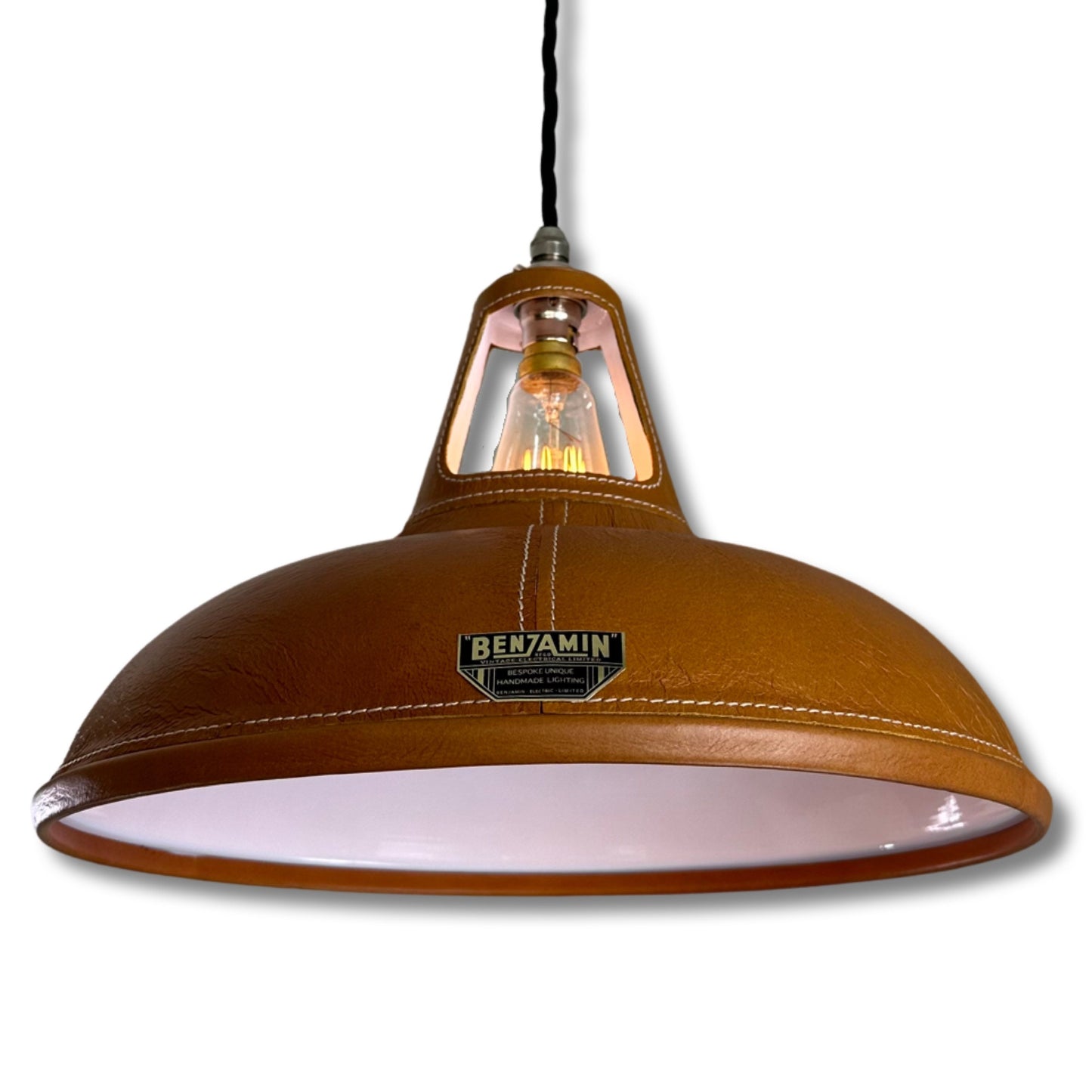 Cawston XL ~ Genuine Leather Solid Steel Lamp Shade 1932 Design Pendant Set Light | Ceiling Dining Room | Kitchen Table | Vintage | 14 Inch