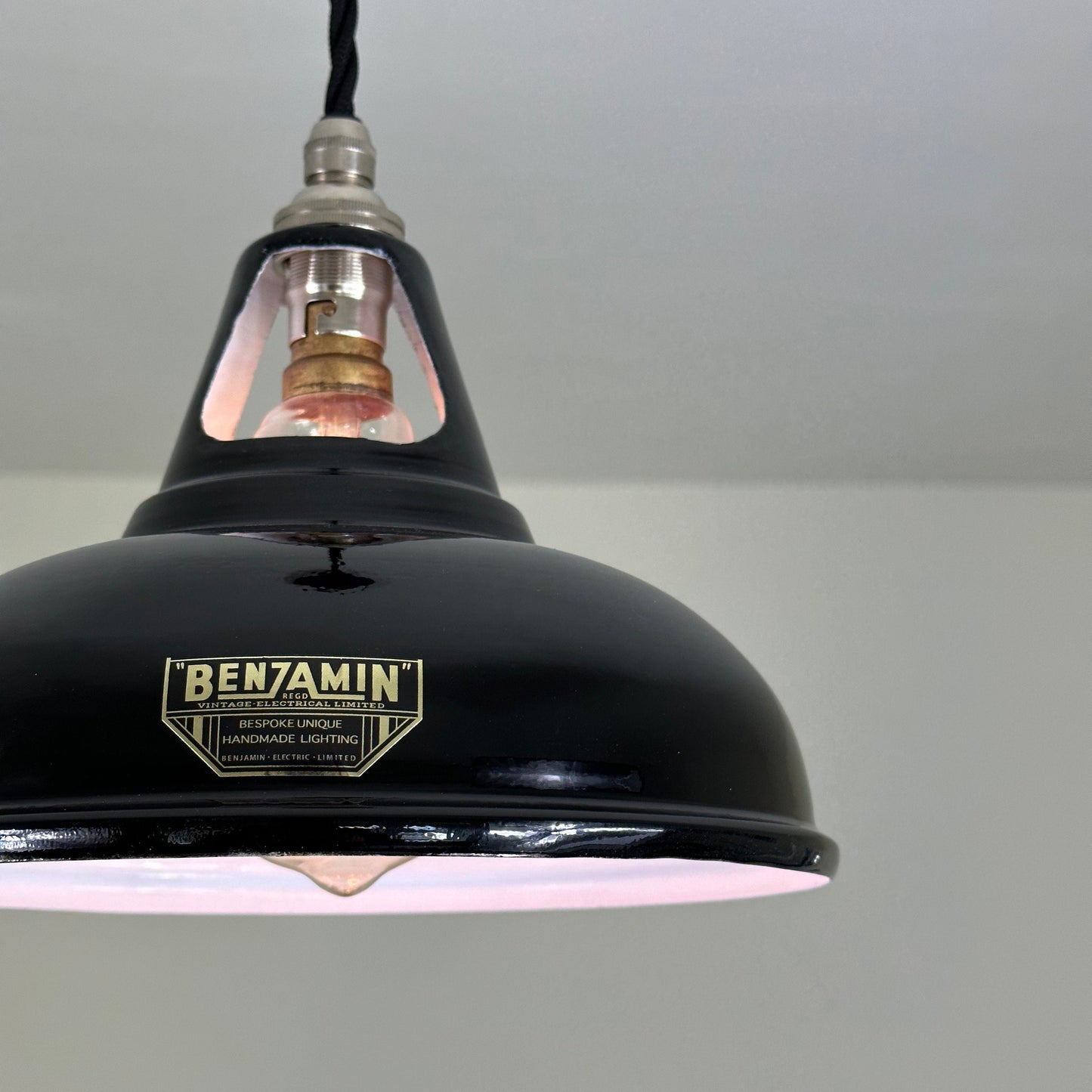 Cawston Small ~ Gloss Black Solid Industrial Slotted Design Shade Pendant Set Light | Ceiling Dining Room | Kitchen Table | Vintage 9 Inch