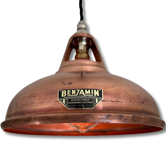 Cawston Small ~ Antique Copper Lamp Shade Slotted Design Pendant Set Light | Dining Room Ceiling Kitchen Table | Vintage Industrial | 9 Inch