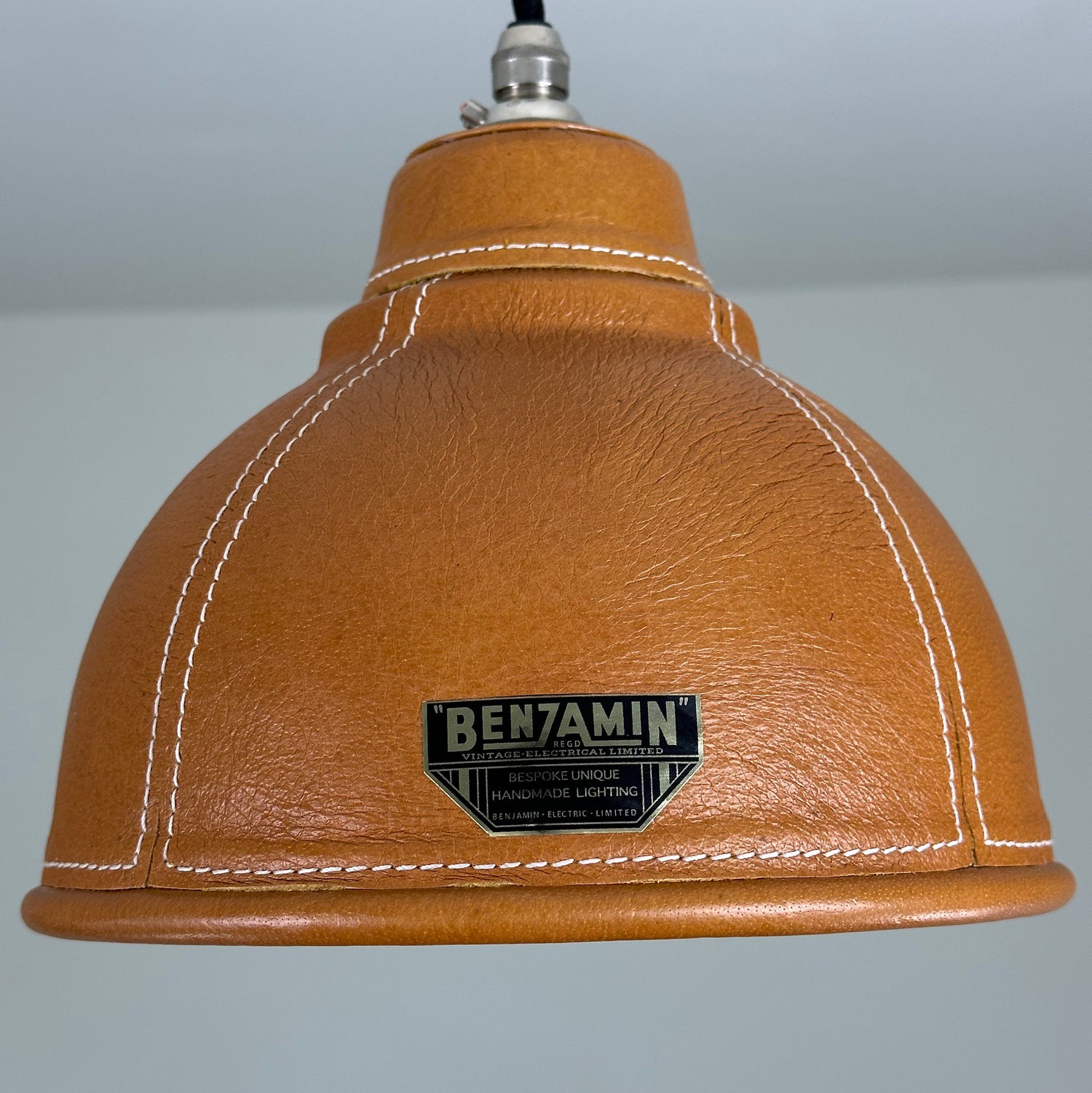 Trimingham ~ Real Genuine Leather Hand Stitched Solid Shade Light | Ceiling Dining Room | Kitchen Table | Vintage