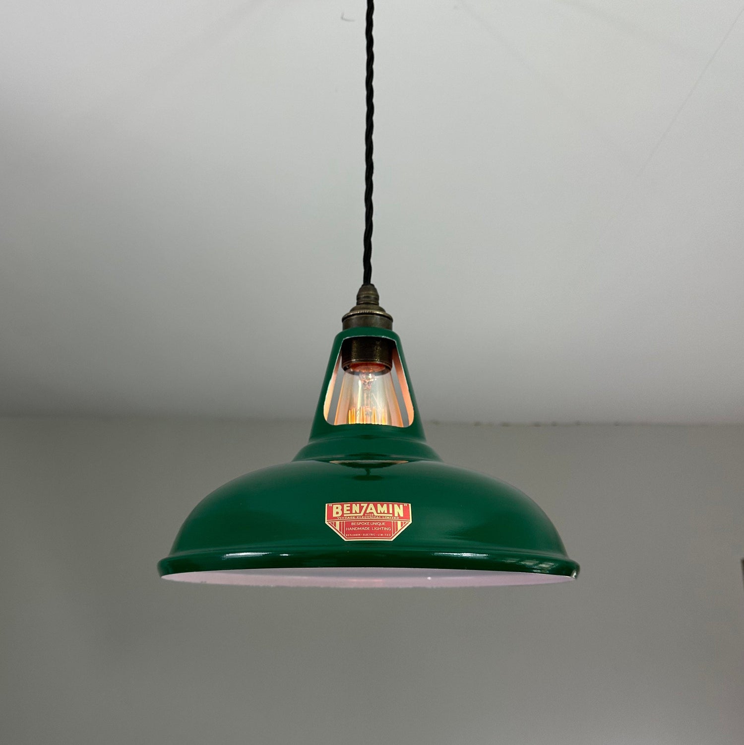 Cawston ~ Racing Green Solid Shade Red Label Slotted Design Pendant Light | Ceiling Dining Room | Kitchen Table | Vintage Bulb | 11 Inch