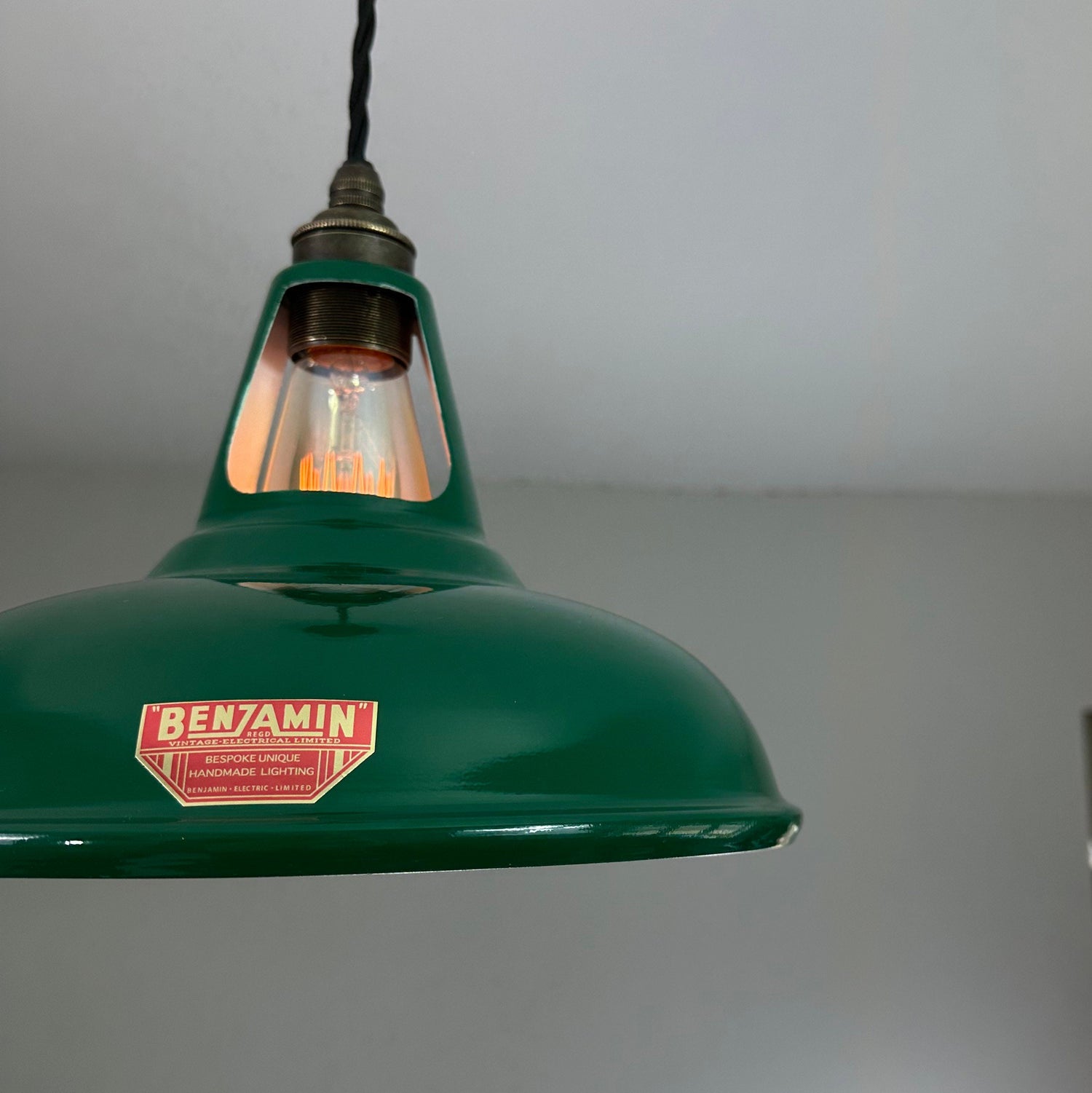 Cawston ~ Racing Green Solid Shade Red Label Slotted Design Pendant Light | Ceiling Dining Room | Kitchen Table | Vintage Bulb | 11 Inch