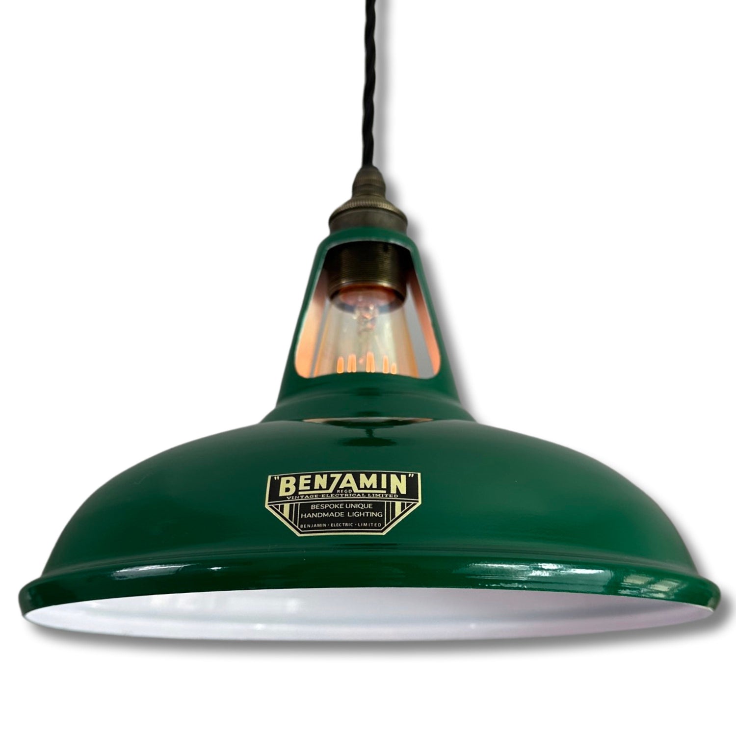 Cawston ~ Racing Green Solid Shade Slotted Design Pendant Set Light | Ceiling Dining Room | Kitchen Table | Vintage Filament Bulb | 11 Inch