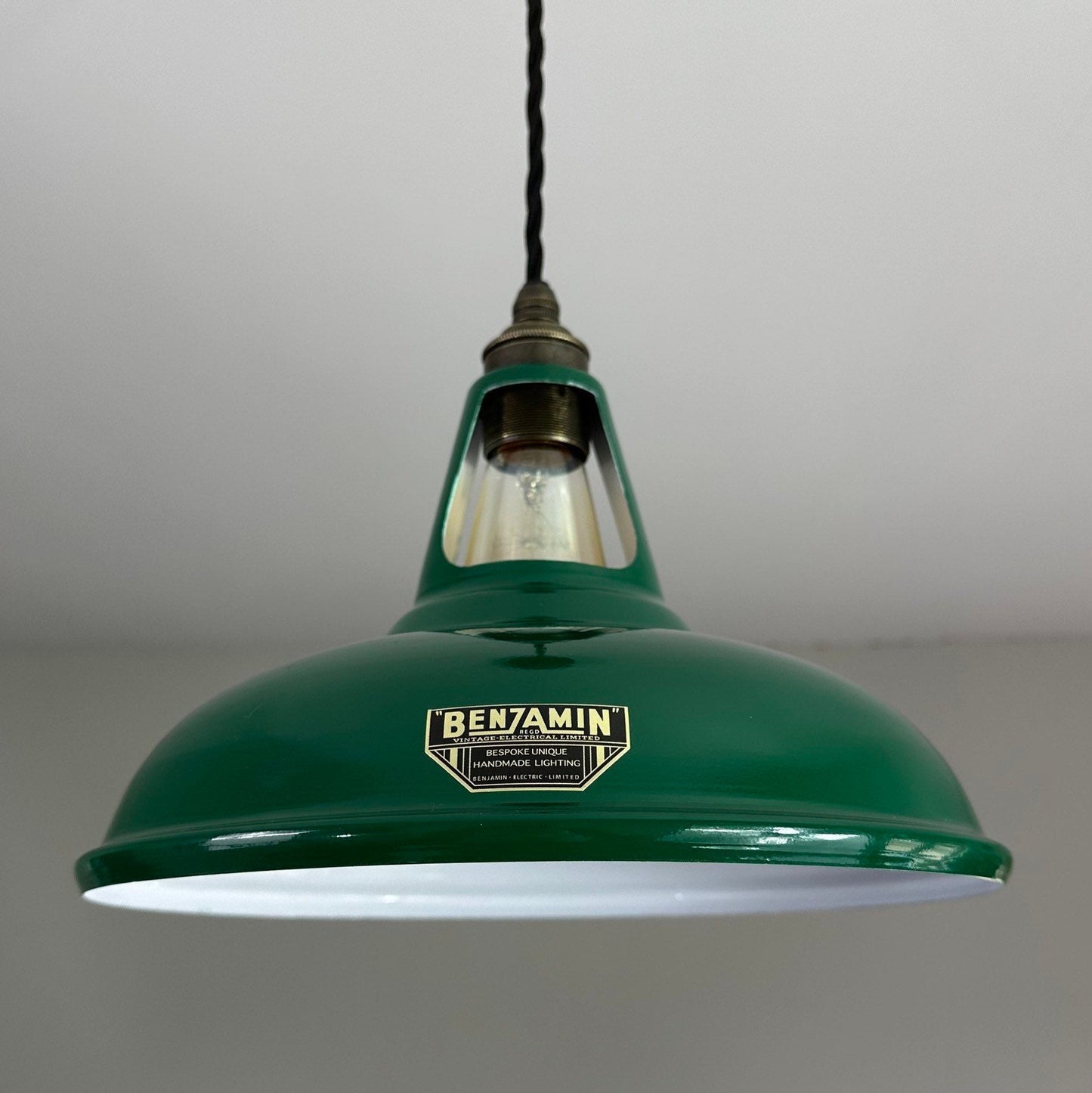 Cawston ~ Racing Green Solid Shade Slotted Design Pendant Set Light | Ceiling Dining Room | Kitchen Table | Vintage Filament Bulb | 11 Inch