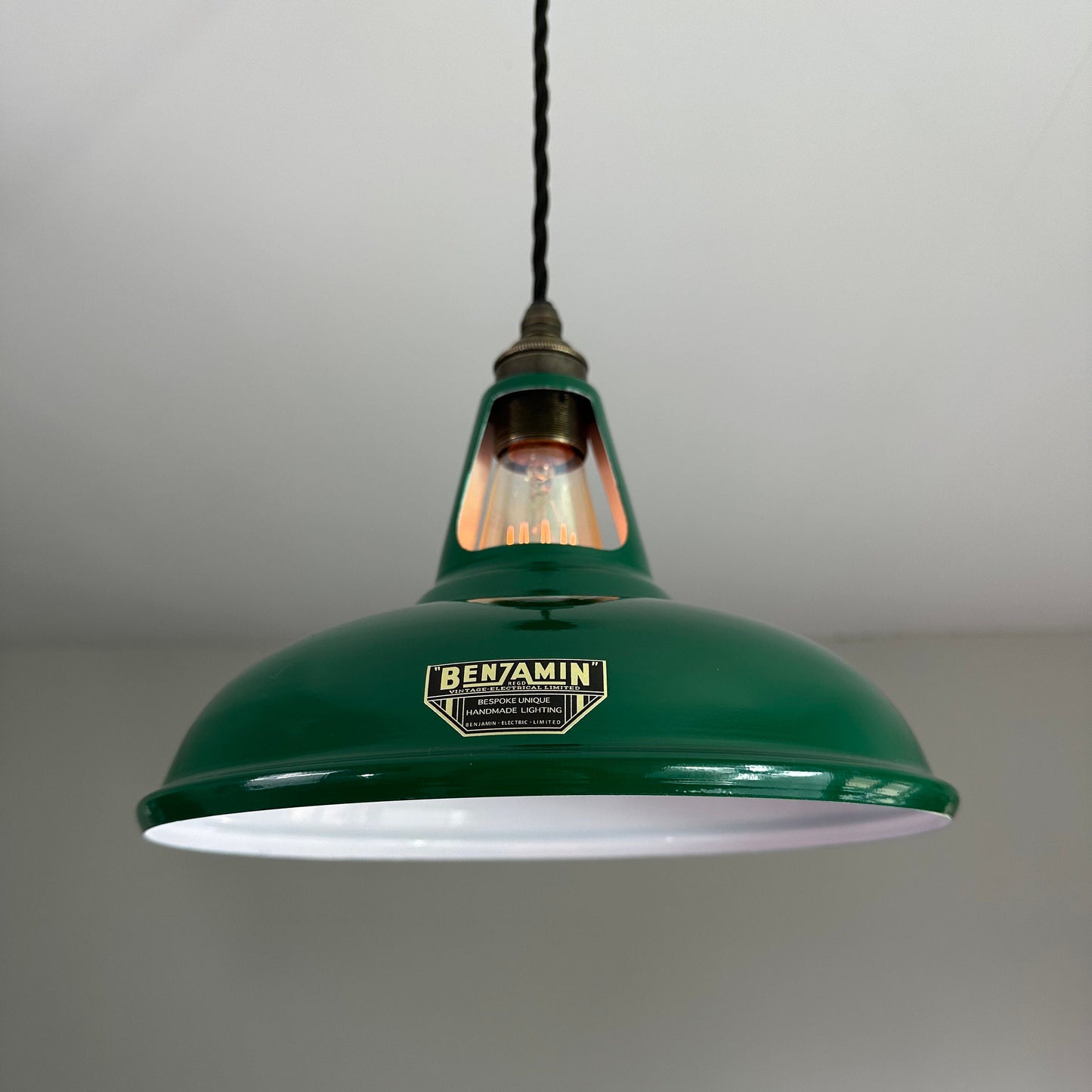 Cawston ~ Racing Green Solid Shade Slotted Design Pendant Set Light | Ceiling Dining Room | Kitchen Table | Vintage Filament Bulb | 11 Inch