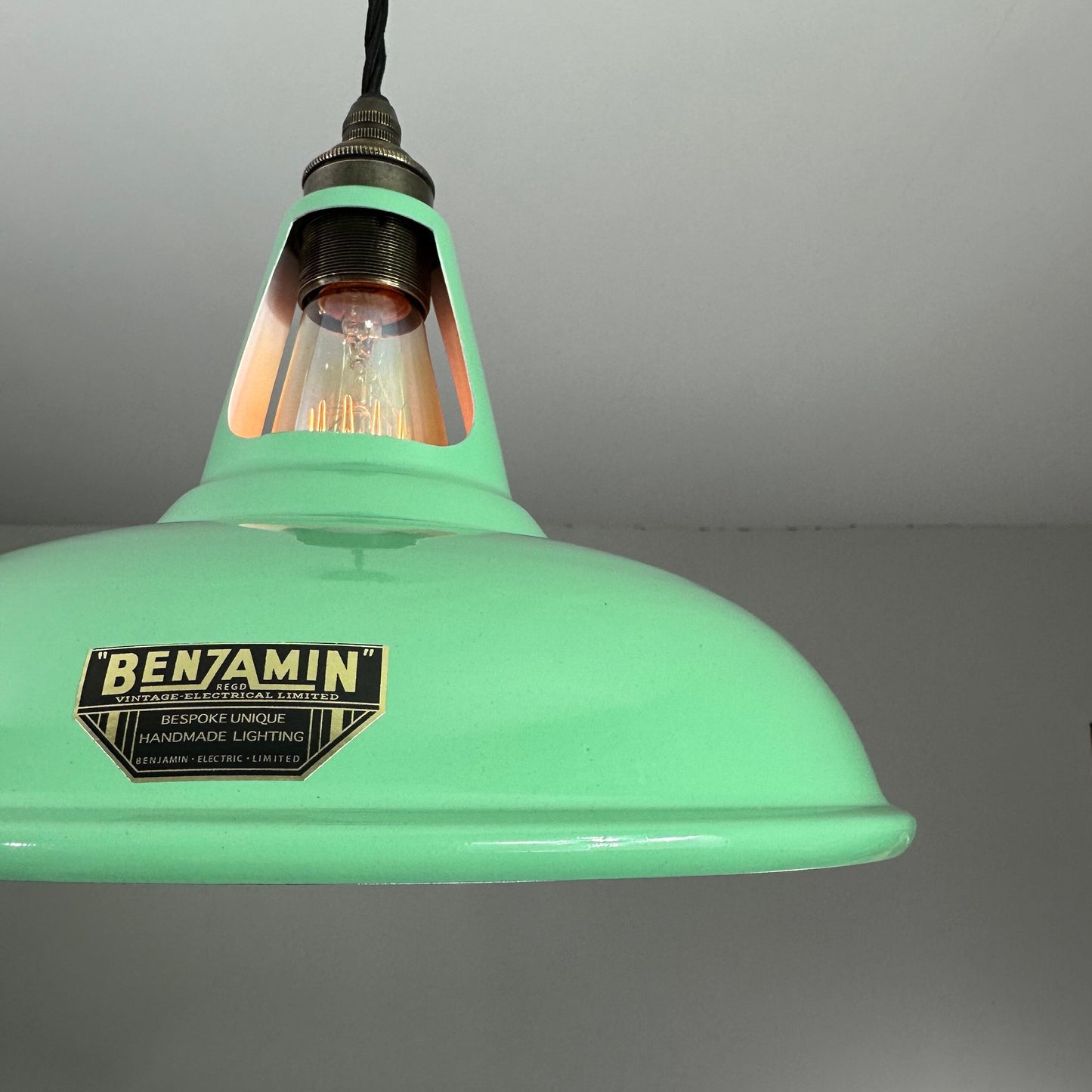 Cawston ~ Fresh Green Solid Shade Slotted Design Pendant Set Light | Ceiling Dining Room | Kitchen Table | Vintage Filament Bulb 11 Inch