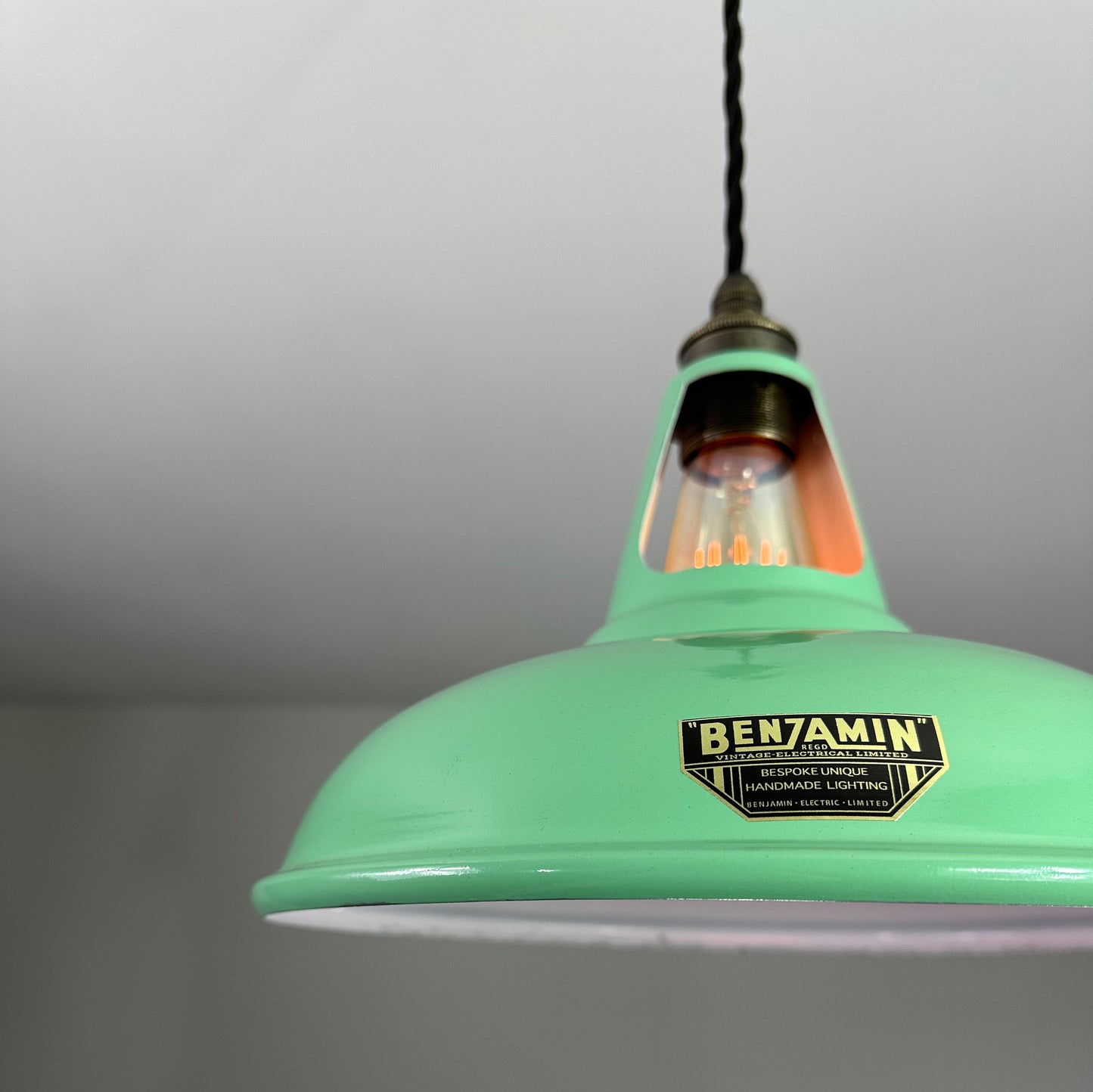 Cawston ~ Fresh Green Solid Shade Slotted Design Pendant Set Light | Ceiling Dining Room | Kitchen Table | Vintage Filament Bulb 11 Inch