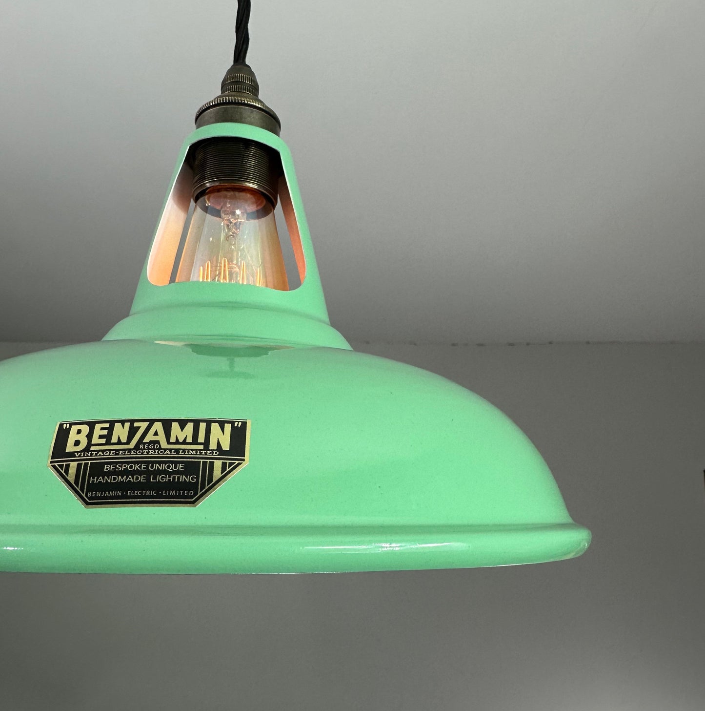 Cawston ~ Fresh Green Solid Shade Slotted Design Pendant Set Light | Ceiling Dining Room | Kitchen Table | Vintage Filament Bulb 11 Inch