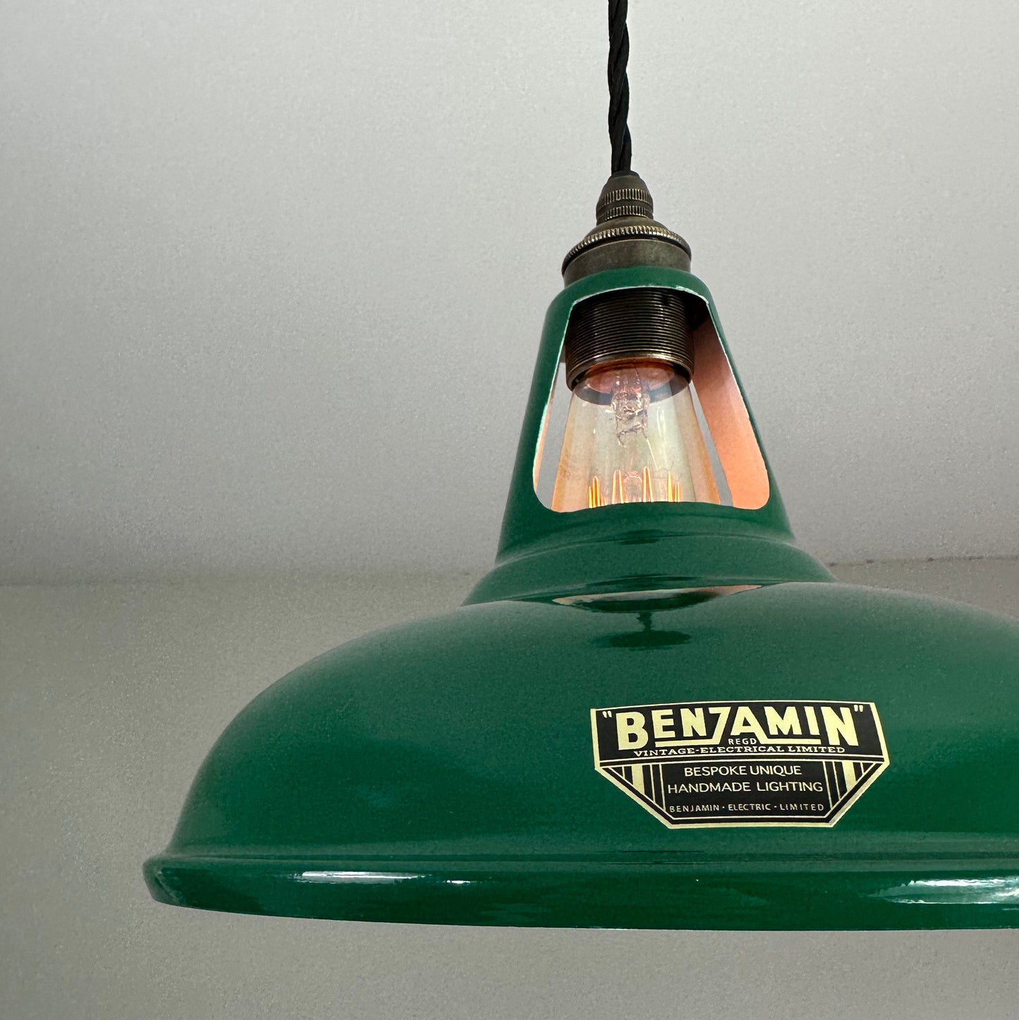 Cawston ~ Racing Green Solid Shade Slotted Design Pendant Set Light | Ceiling Dining Room | Kitchen Table | Vintage Filament Bulb | 11 Inch