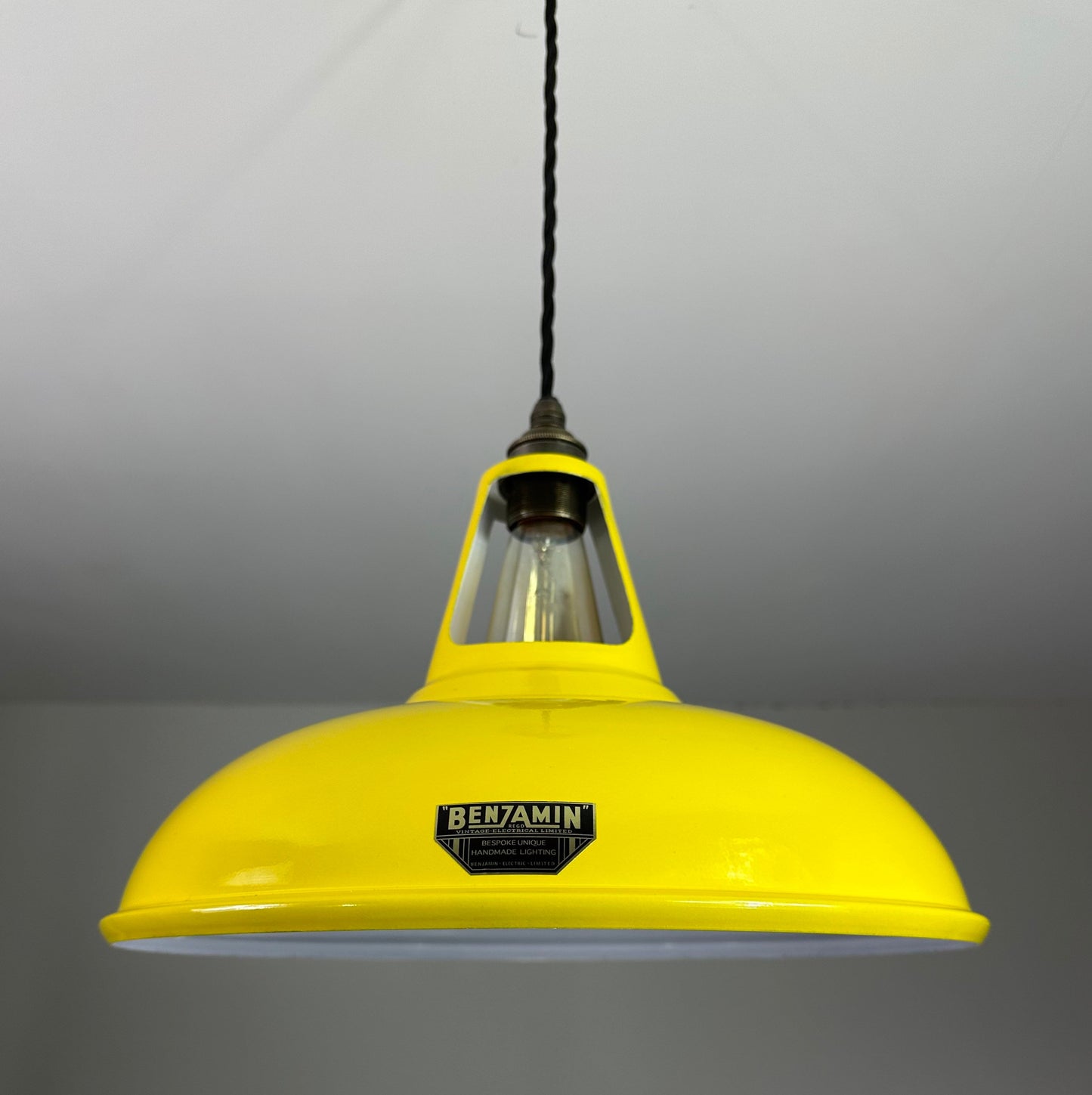 Cawston XL ~ Yellow Solid Shade Slotted Design Pendant Set Light | Ceiling Dining Room | Kitchen Table | Vintage Filament Bulb 14 Inch