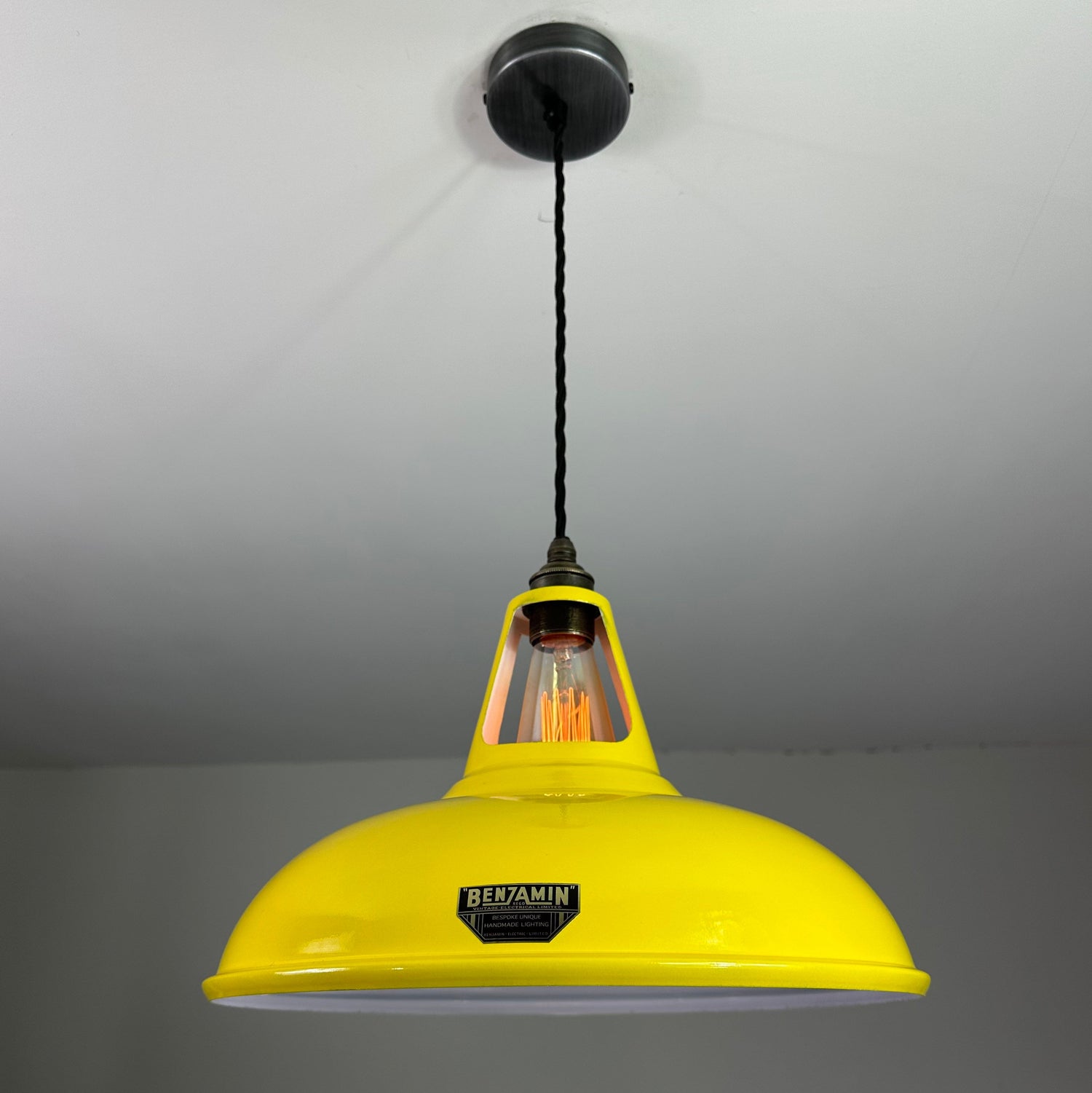 Cawston XL ~ Yellow Solid Shade Slotted Design Pendant Set Light | Ceiling Dining Room | Kitchen Table | Vintage Filament Bulb 14 Inch