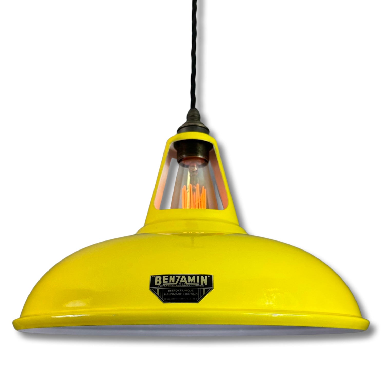 Cawston XL ~ Yellow Solid Shade Slotted Design Pendant Set Light | Ceiling Dining Room | Kitchen Table | Vintage Filament Bulb 14 Inch