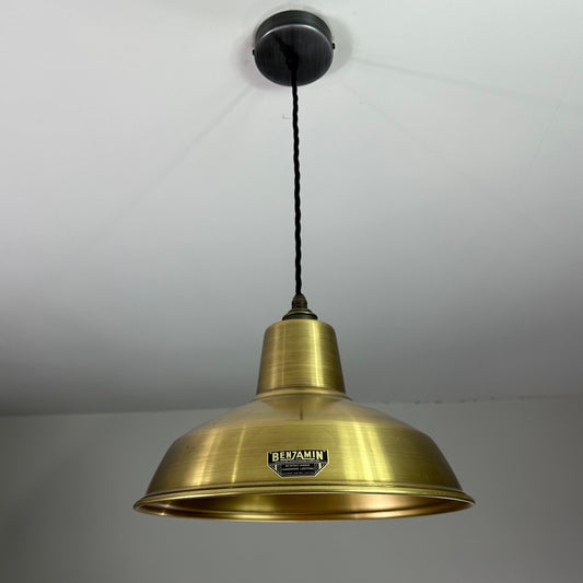 Filby ~ Aged Antique Brass Industrial Shade Pendant Set Light | Ceiling Dining Room | Kitchen Table | Vintage Filament Bulb | 12.5 Inch