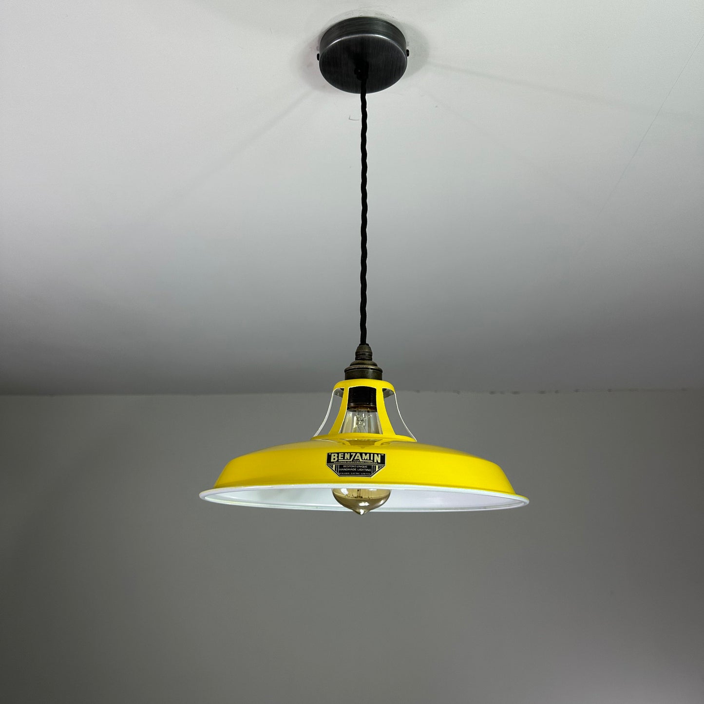 Bramerton ~ Summer Yellow Benflux Industrial Shade 1926 Design Pendant Set Light | Ceiling Dining Room | Kitchen Table | Vintage