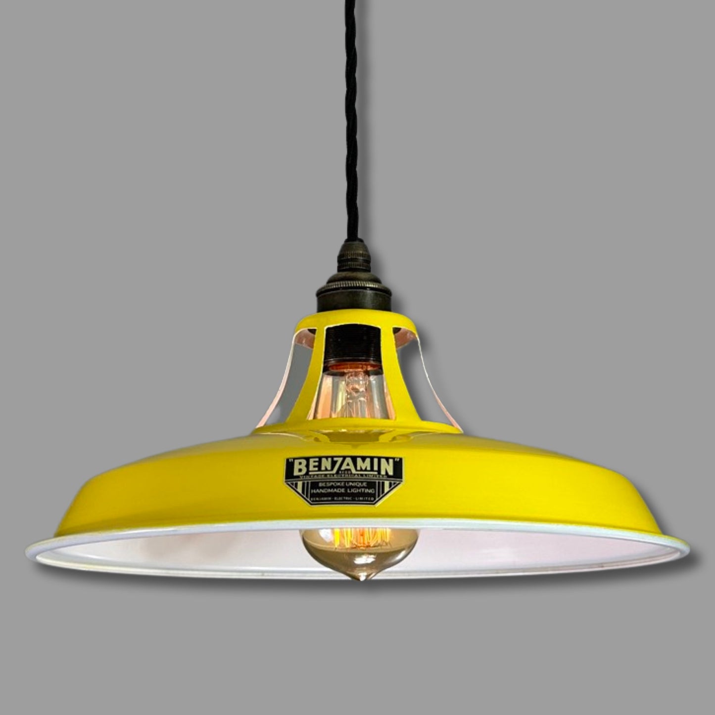 Bramerton ~ Summer Yellow Benflux Industrial Shade 1926 Design Pendant Set Light | Ceiling Dining Room | Kitchen Table | Vintage