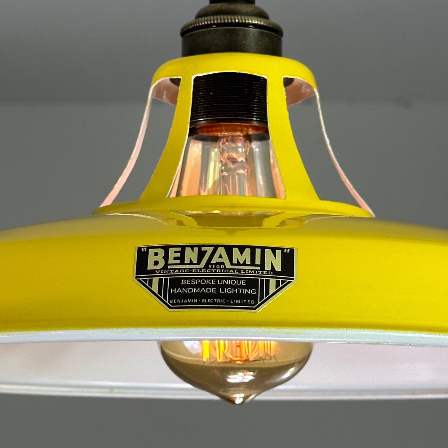 Bramerton ~ Summer Yellow Benflux Industrial Shade 1926 Design Pendant Set Light | Ceiling Dining Room | Kitchen Table | Vintage