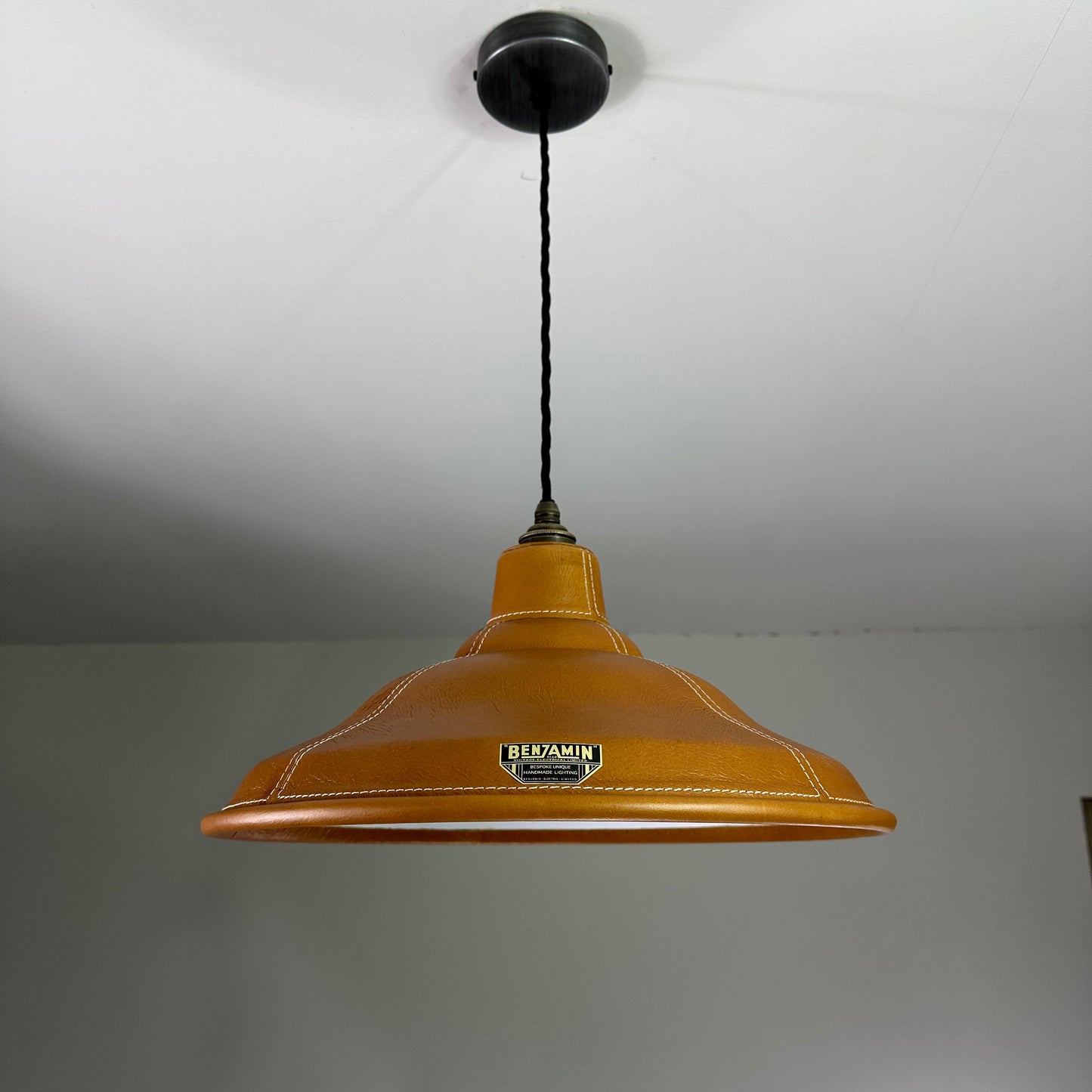 Bawsey ~ Genuine Leather Industrial factory shade light ceiling dining room kitchen table vintage edison filament lamps pendant | 16 Inch